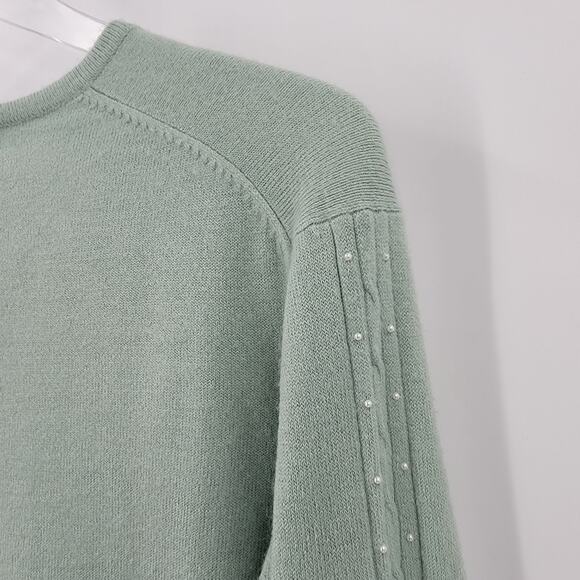 Alain Jerard Cardigan Womens Large Green Pearl Button Up Beaded Vintage - Picture 11 of 14